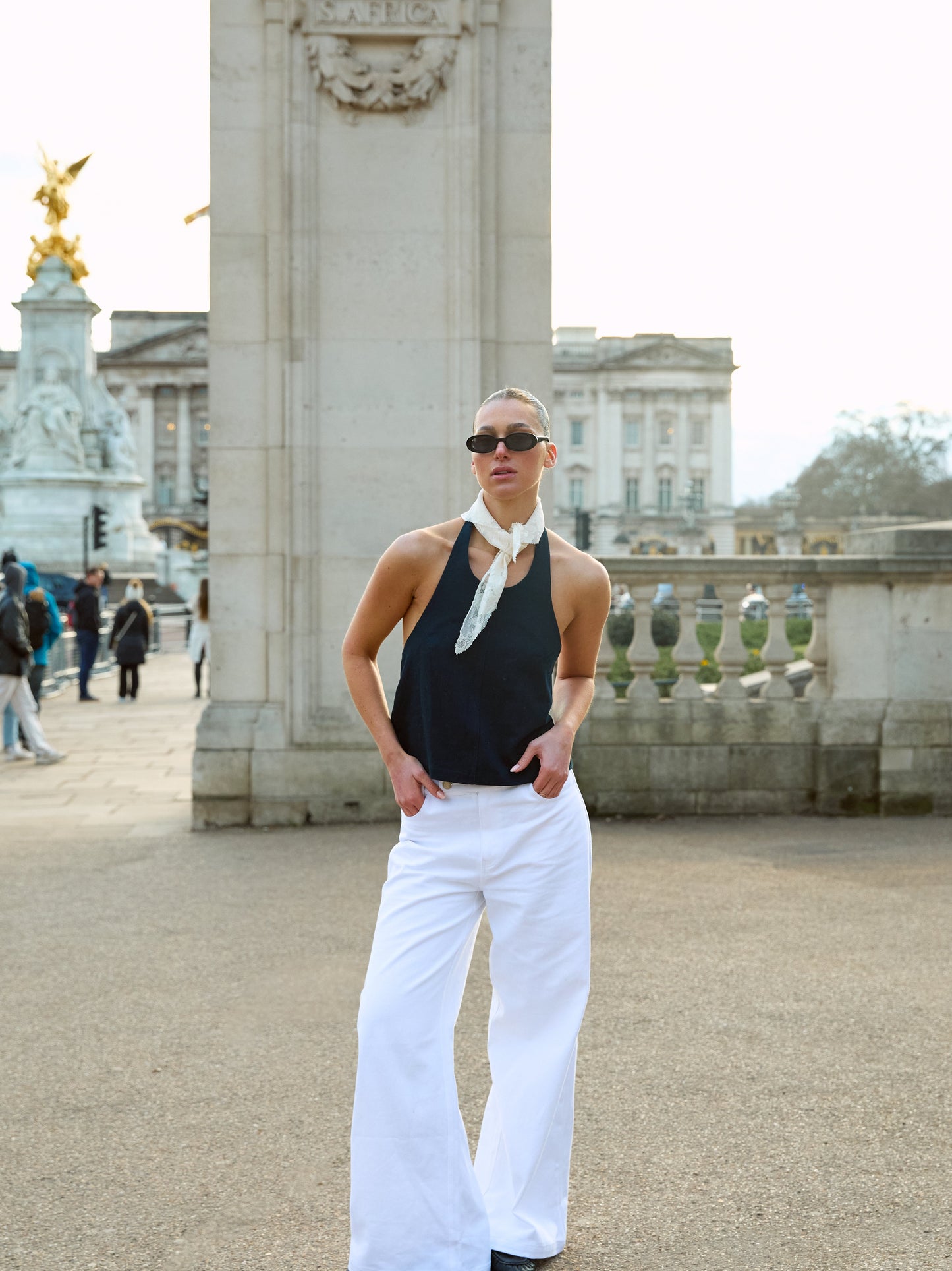THE TIE HALTER NECK TOP | NAVY