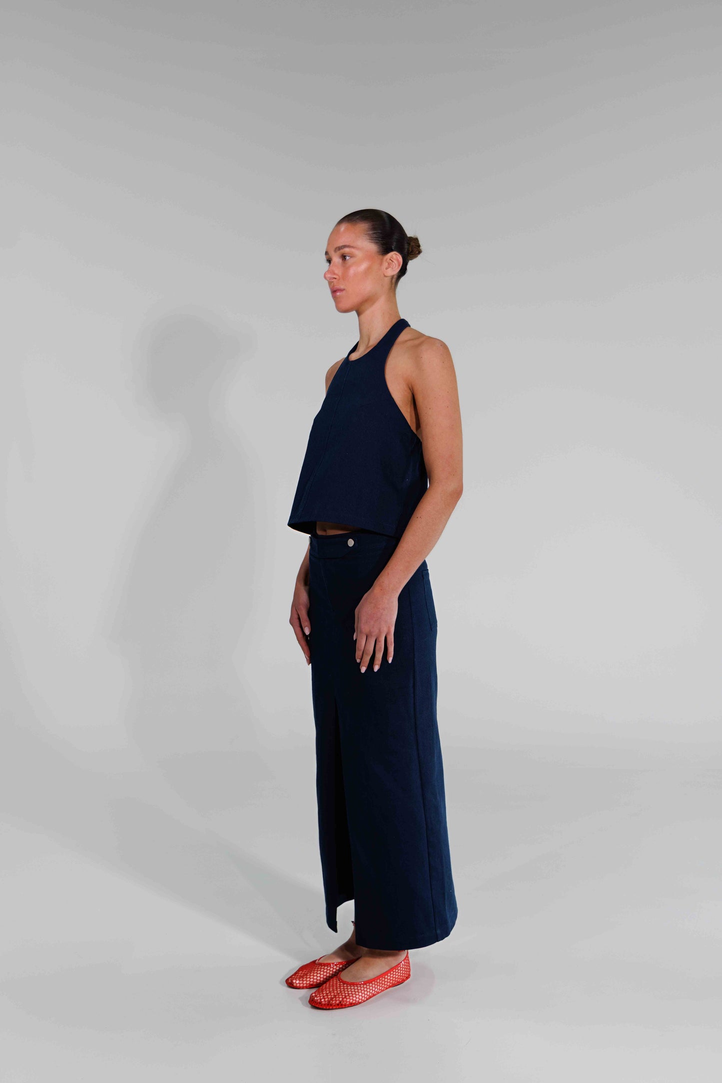 THE DOUBLE BUTTON MIDI SKIRT