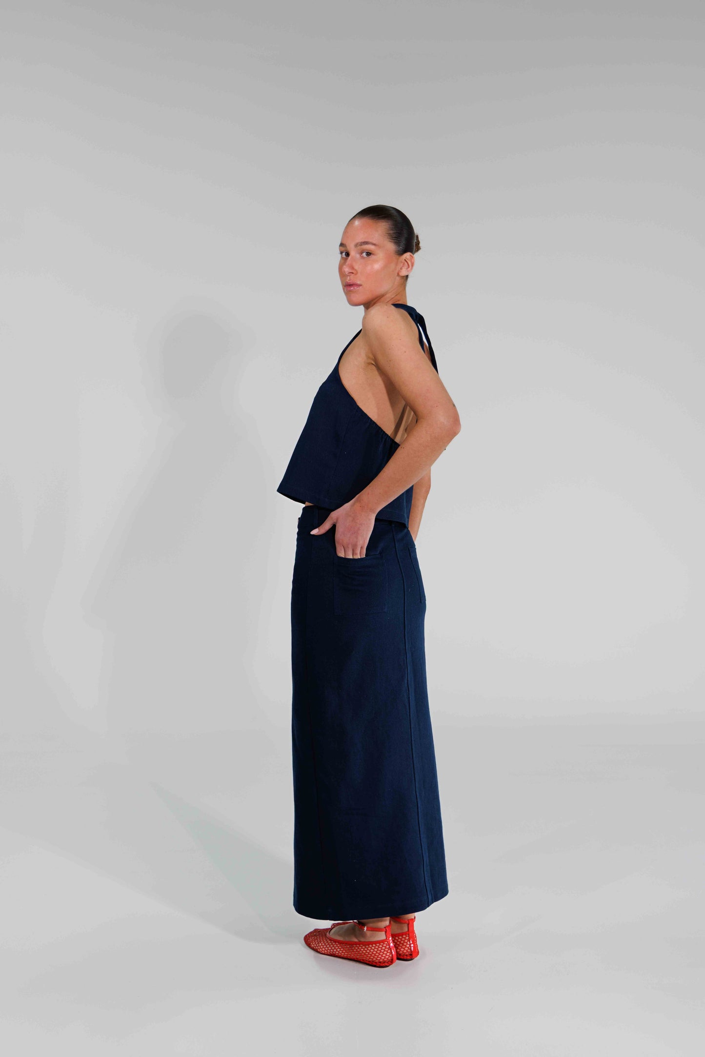 THE DOUBLE BUTTON MIDI SKIRT