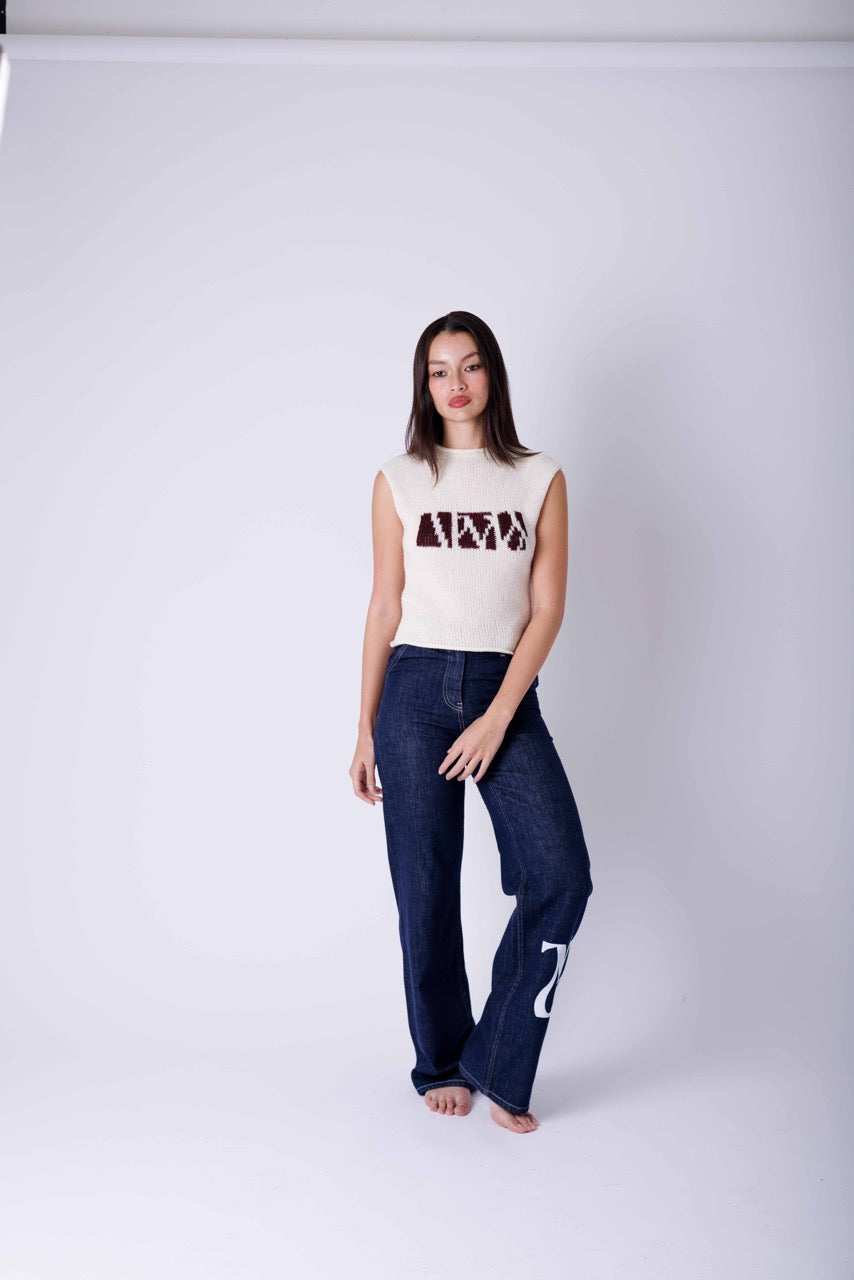 【未使用】MEDI CONCEPT LOGO KNIT TANK TOP Crop Ribbed Knit Tank Top with AIR SPACE Logo Embroidered - AIR SPACE
