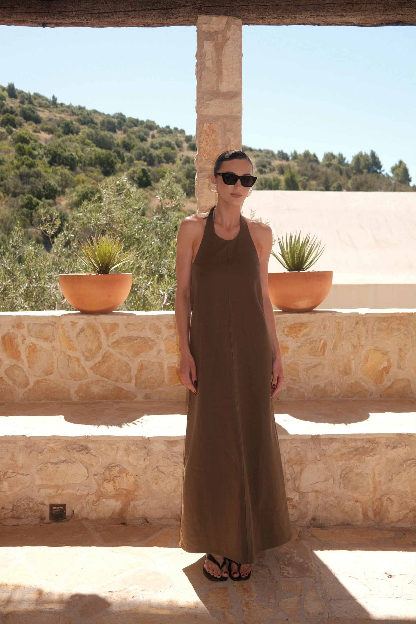 THE MAXI HALTER DRESS | KHAKI