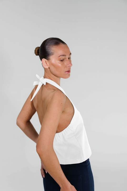 THE TIE HALTER NECK TOP | WHITE