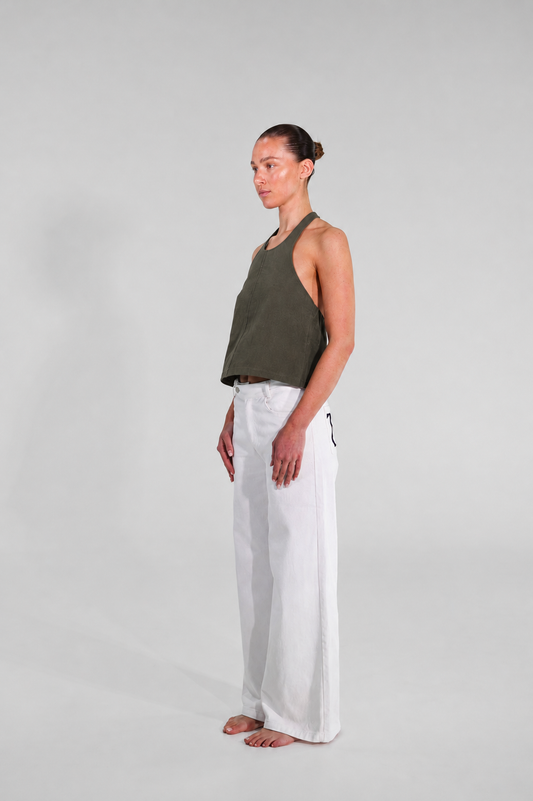 THE TIE HALTER NECK TOP | KHAKI